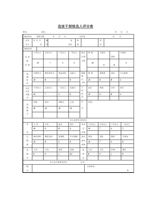 选拔干部候选人评分表