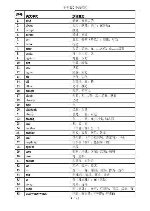 中考530个高频词