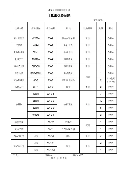计量具仪器台账