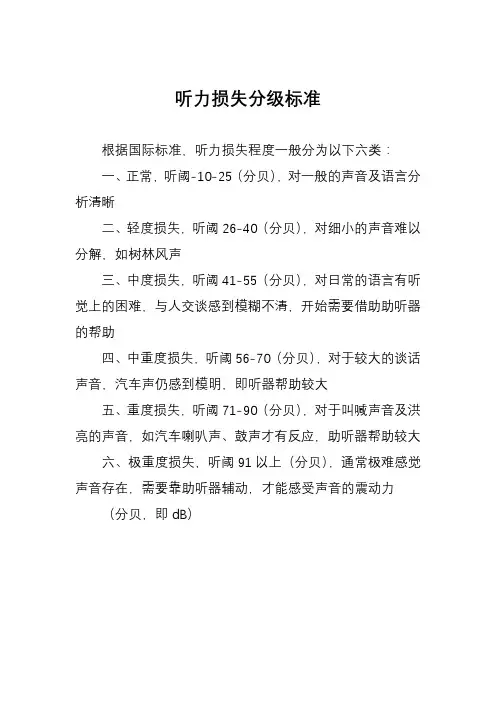 听力损失分级标准