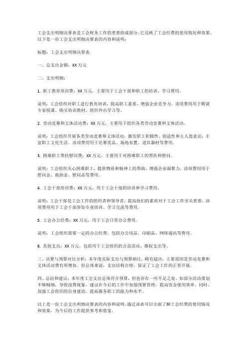 工会支出明细决算表