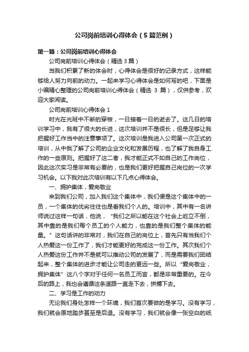 公司岗前培训心得体会（5篇范例）