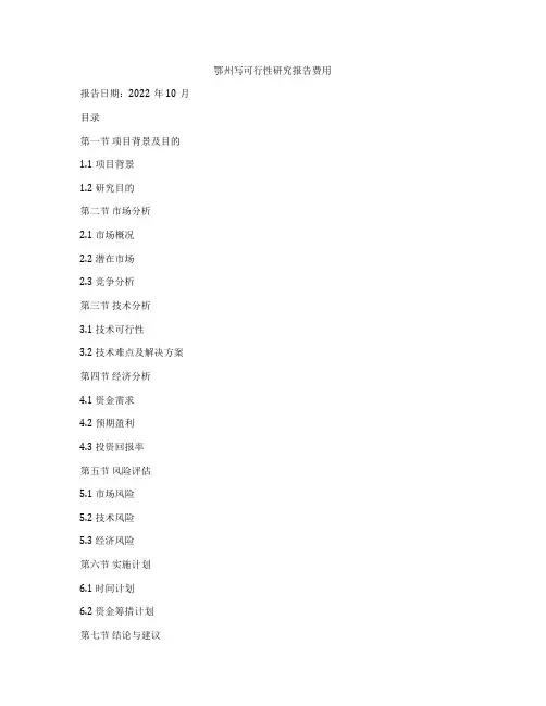 鄂州写可行性研究报告费用
