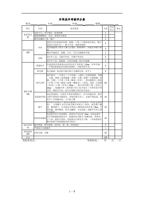 妇产科技能考核评分表