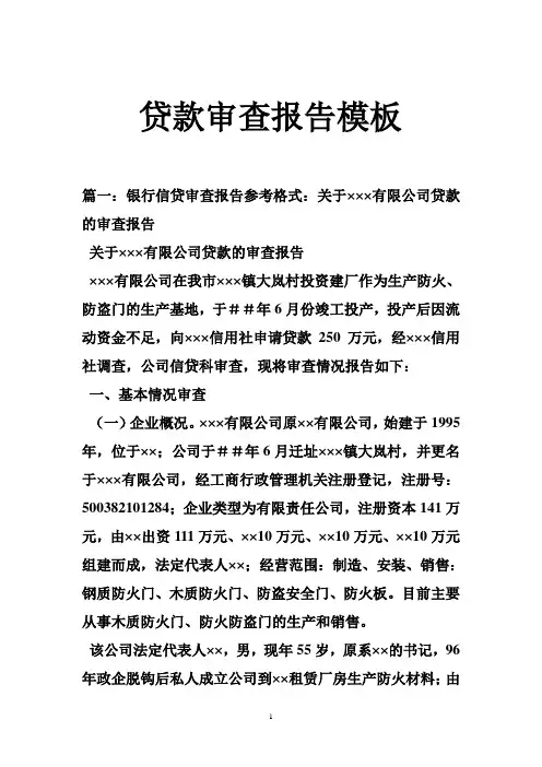 贷款审查报告模板