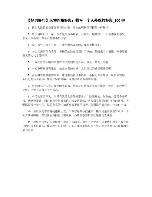 【好词好句】人物外貌好段：描写一个人外貌的好段_600字