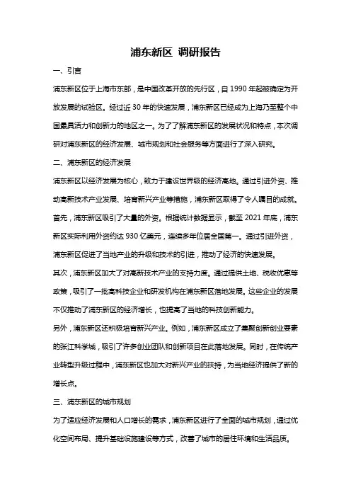 浦东新区 调研报告