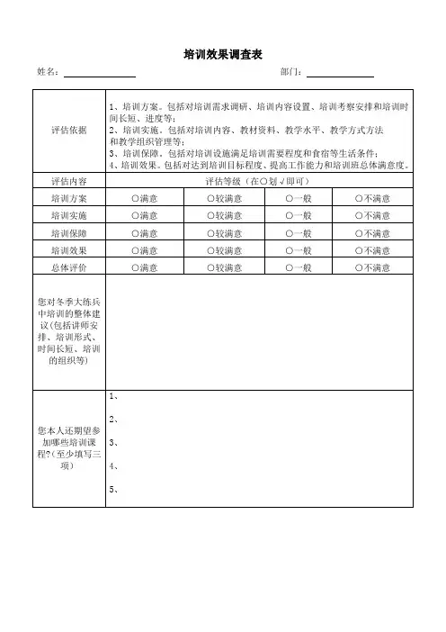 培训效果调查表