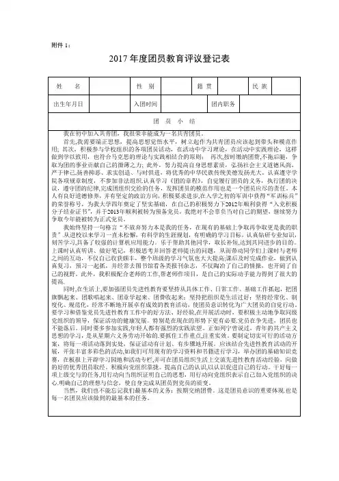 《团员教育评议登记表》55166
