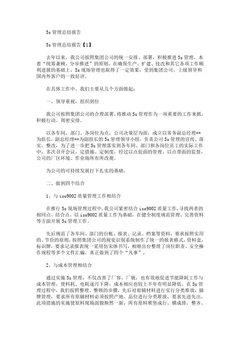最新5s管理总结报告