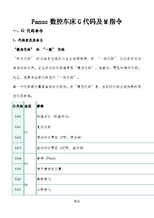 Fanuc数控车床G代码及M指令