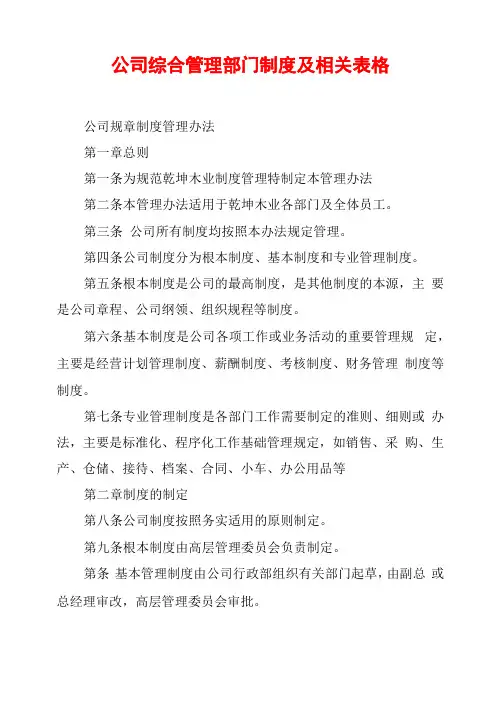 公司综合管理部门制度及相关表格