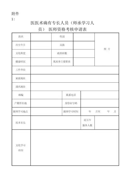 中医医术确有专长人员(师承学习人员)医师资格考核申请表