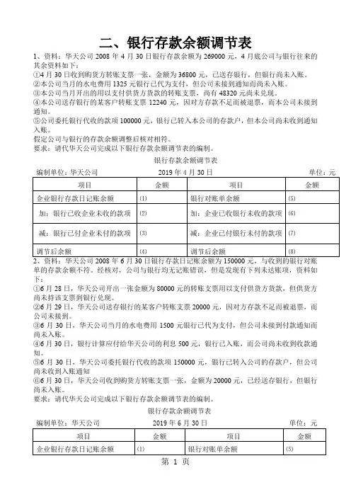 会计基础综合体—银行存款余额调节表5页word
