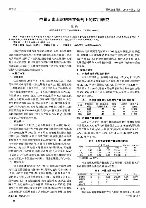 中量元素水溶肥料在葡萄上的应用研究