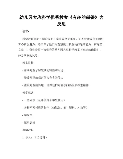 幼儿园大班科学优秀教案《有趣的磁铁》含反思