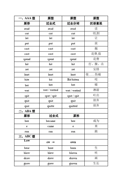 英语过去式过去分词式大全
