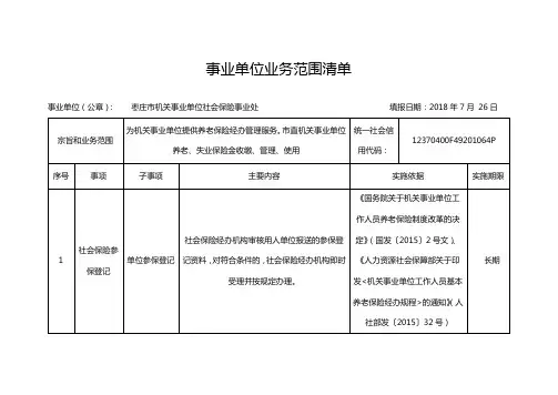 事业单位业务范围清单