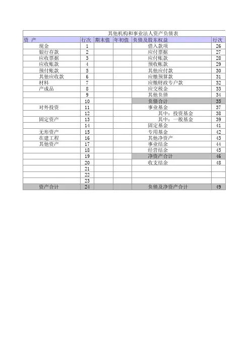 其他事业单位财务报表模板