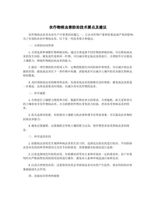 农作物病虫害防治技术要点及建议