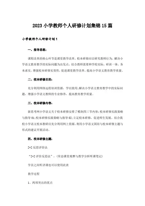 2023小学教师个人研修计划集锦15篇