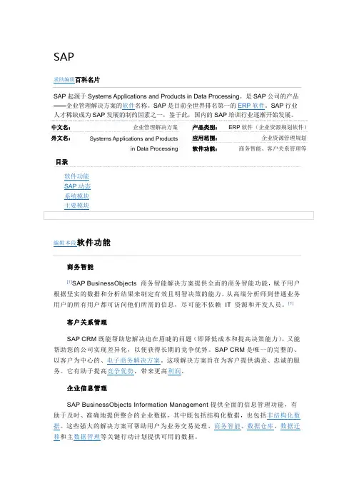 SAP管理软件简介