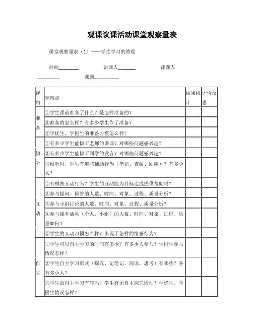 观课议课活动课堂观察量表