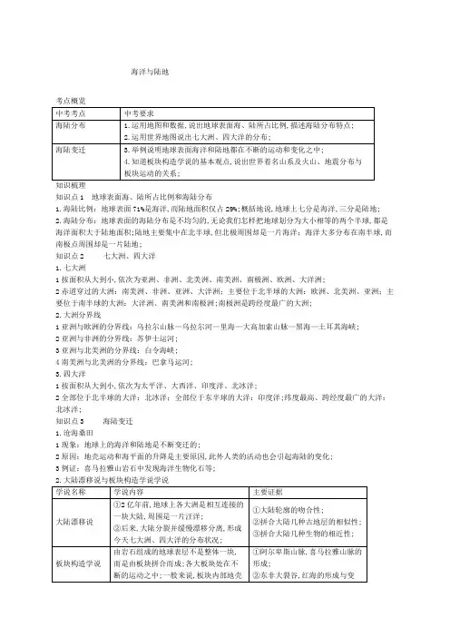 中考复习地理海洋与陆地