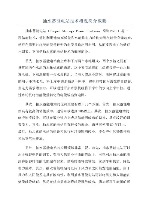 抽水蓄能电站技术概况简介概要