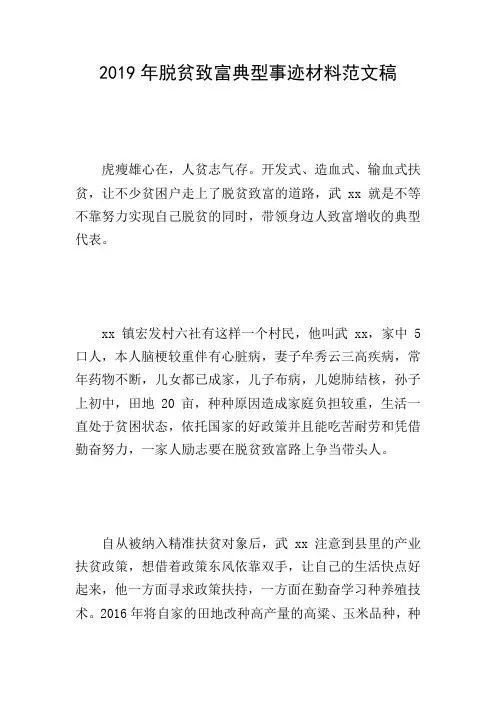 2019年脱贫致富典型事迹材料范文稿