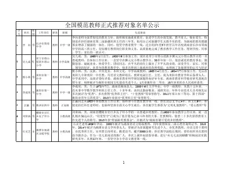 全国模范教师正式推荐对象名单公示xls