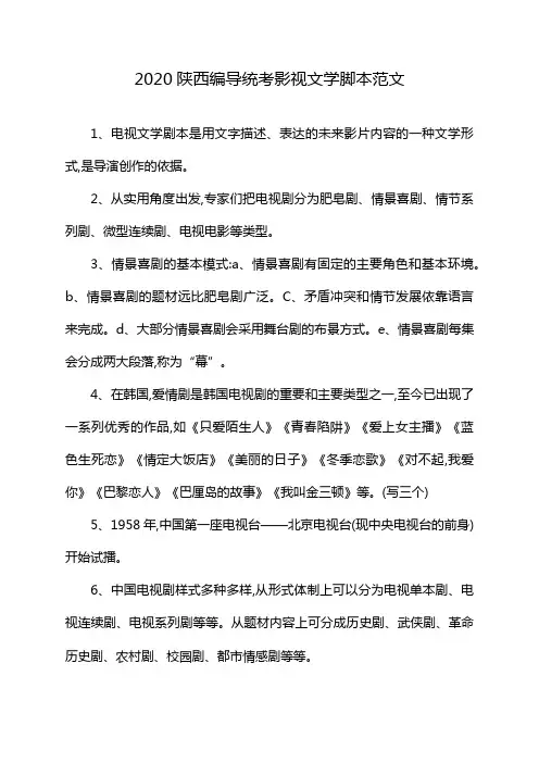 2020陕西编导统考影视文学脚本范文