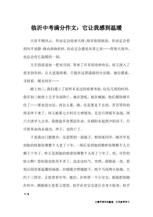 临沂中考满分作文：它让我感到温暖_初中作文
