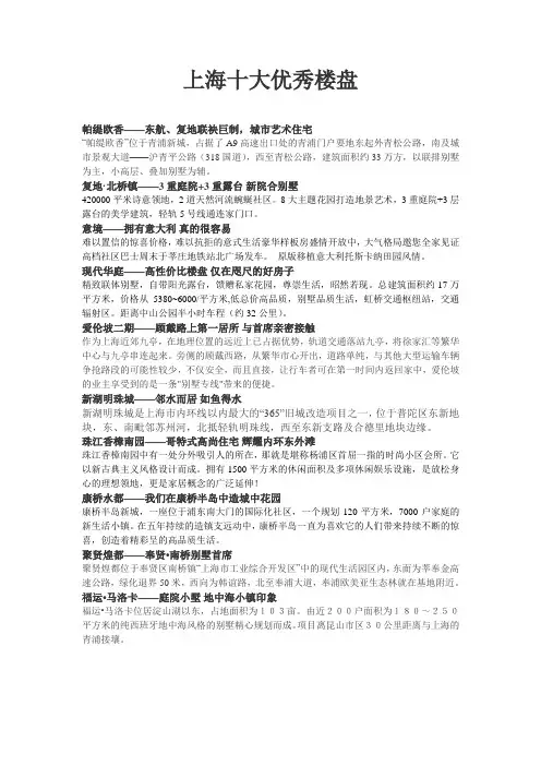 上海十大优秀楼盘