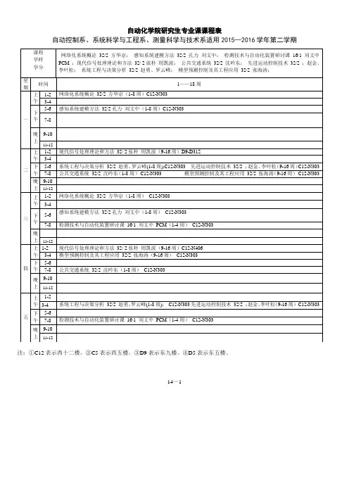 华中科技大学自动化学院2015 -2016第二学期专业课表(专业课表)