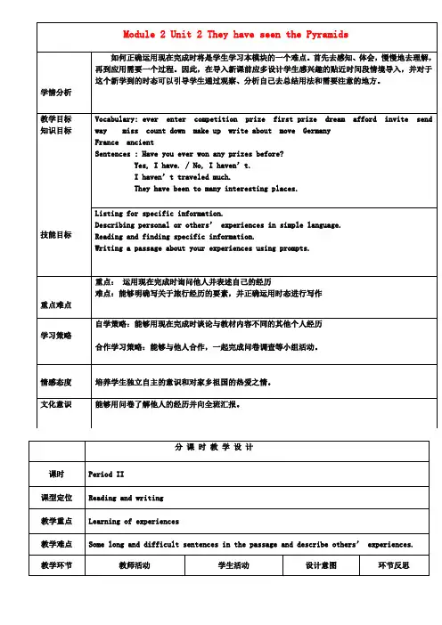 八年级英语下册Module2Unit2TheyhaveseenthePyramids教学设计(新版)外研版