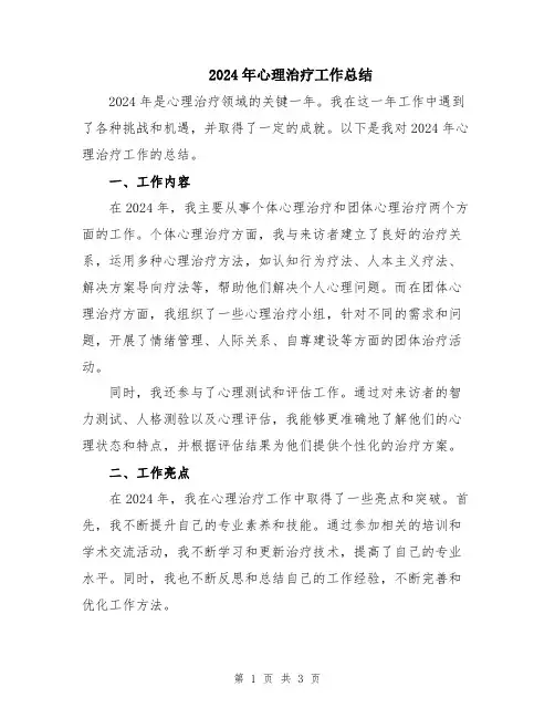 2024年心理治疗工作总结