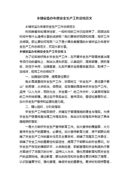 乡镇安监办年度安全生产工作总结范文