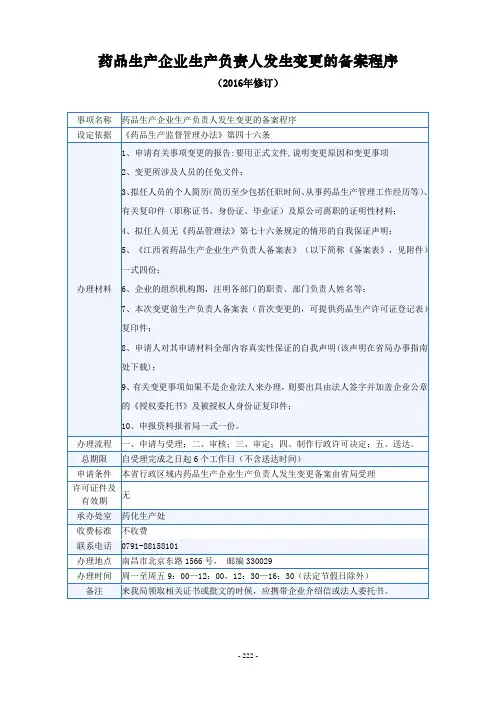 药品生产企业生产负责人发生变更的备案程序