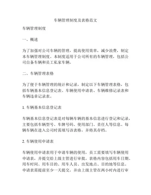 车辆管理制度及表格范文