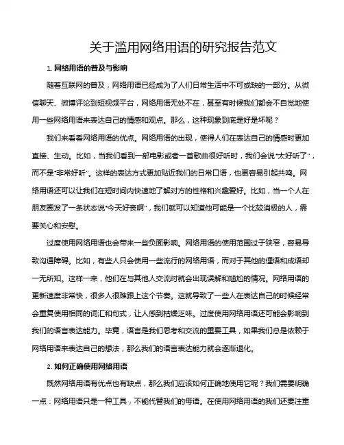 关于滥用网络用语的研究报告范文