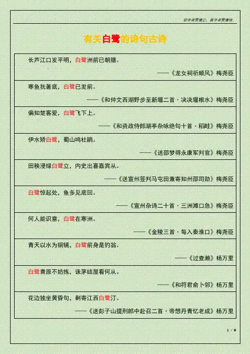 有关白鹭的诗句古诗