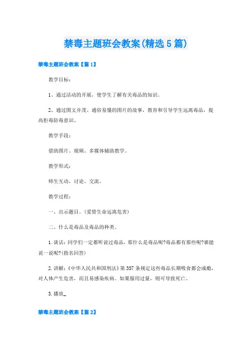 禁毒主题班会教案(精选5篇)