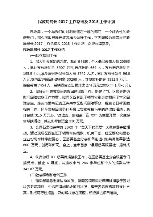 民政局局长2017工作总结及2018工作计划