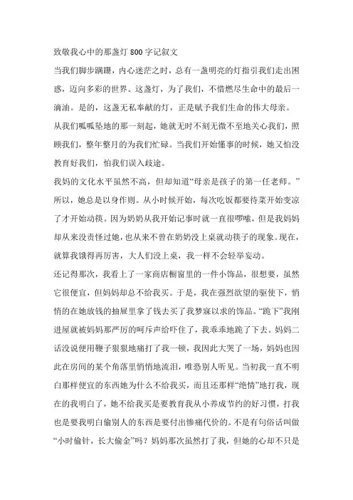 致敬我心中的那盏灯800字记叙文