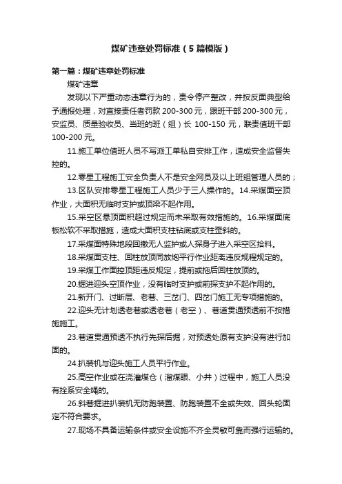 煤矿违章处罚标准（5篇模版）