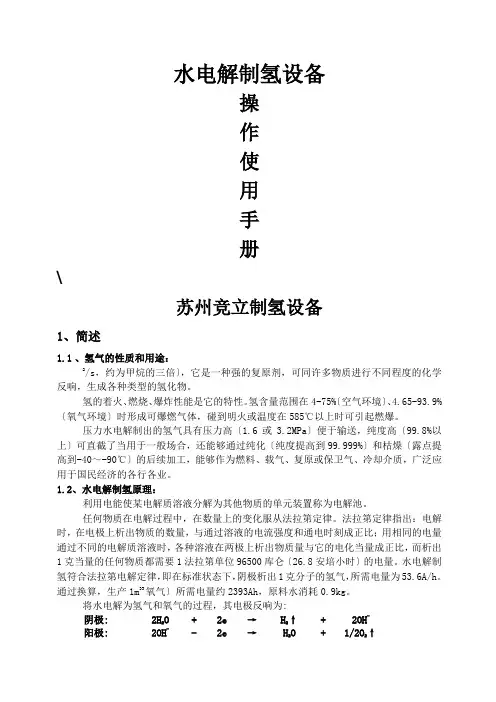 某设备公司水电解制氢设备操作使用手册