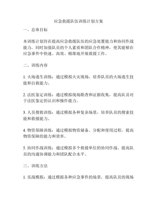 应急救援队伍训练计划方案