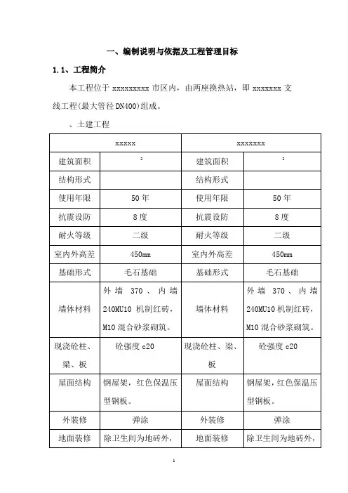 热力站施工组织设计范本