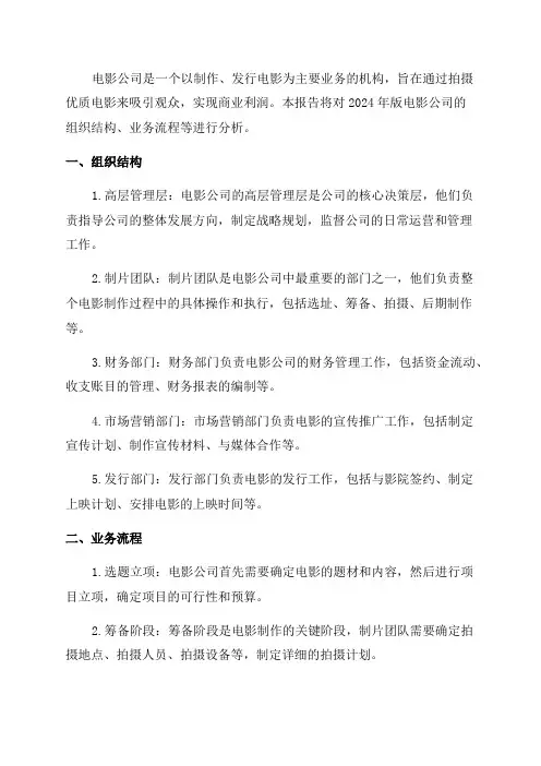 2024年版电影公司组织结构业务流程等分析报告